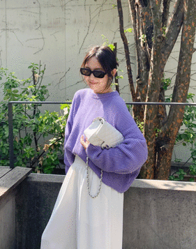 [Shortbutstunning] Oversize crop cotton knit (Purple)